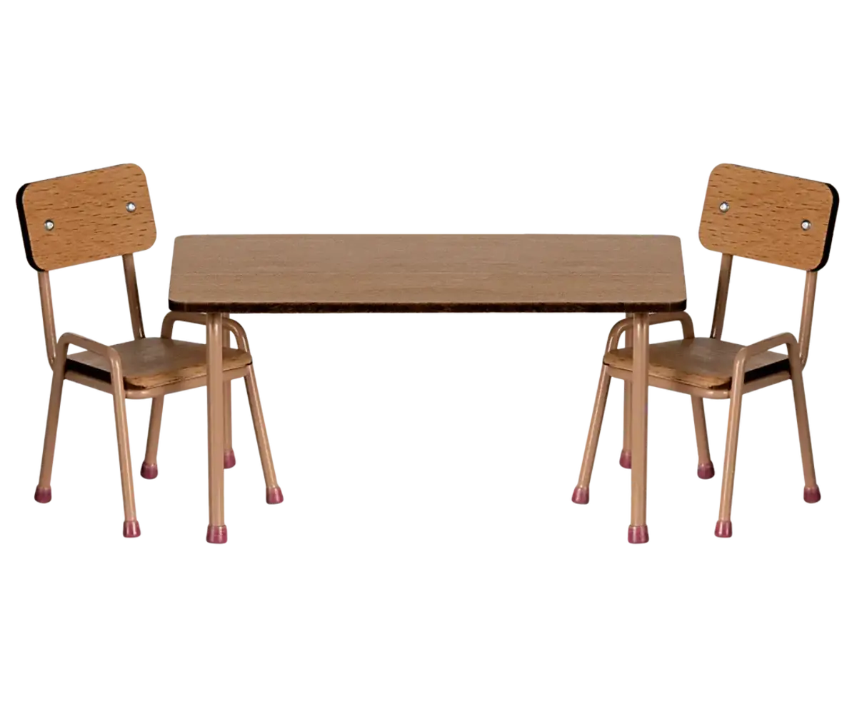 Maileg Table and chair set, Mouse - Dark powder