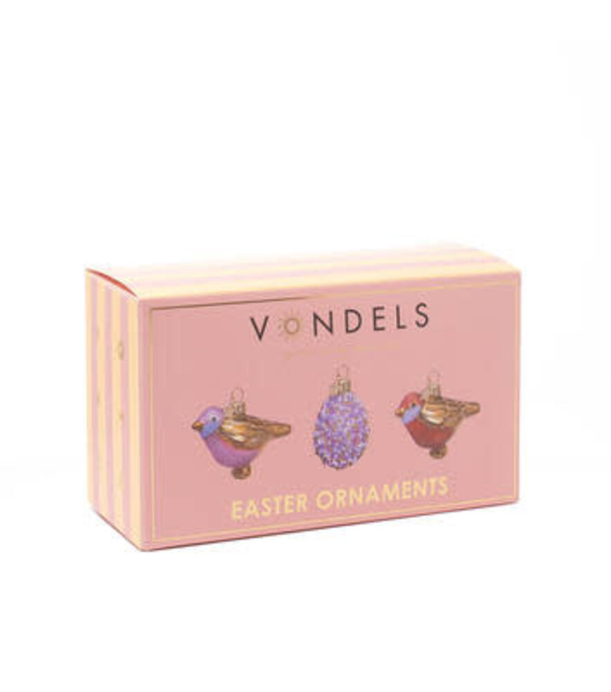 Vondels Ornament glass Easter set two birds and egg w/box