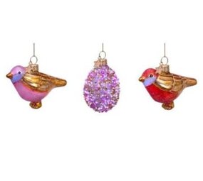 Vondels Ornament glass Easter set two birds and egg w/box