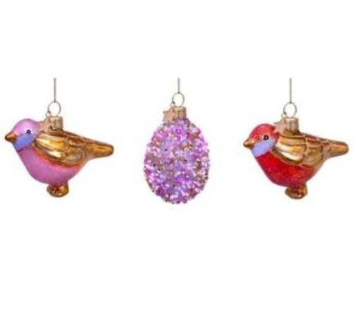 Vondels Ornament glass Easter set two birds and egg w/box