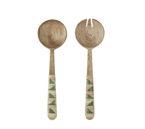 Madam Stoltz Wooden salad set w/ cane - Natural, green Madam Stoltz Wooden salad set w/ cane - Natural, green