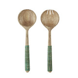Madam Stoltz Wooden salad set w/ cane - Natural, green