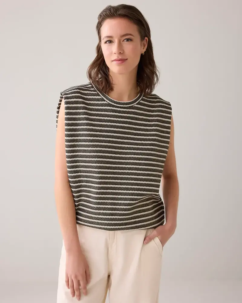 Summum Woman Sleeveless top knitted stripe coated - Black/Ivory