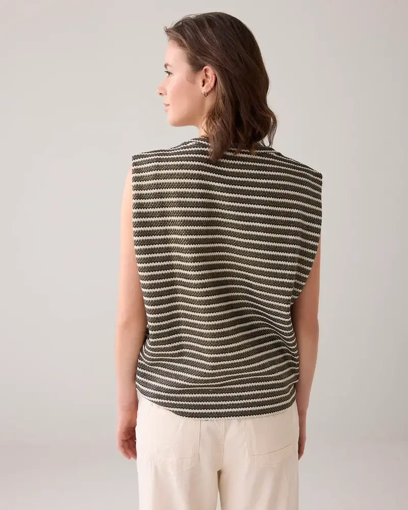 Summum Woman Sleeveless top knitted stripe coated - Black/Ivory