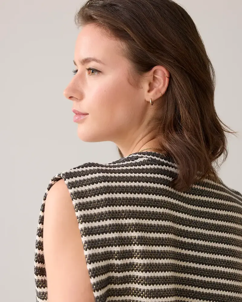 Summum Woman Sleeveless top knitted stripe coated - Black/Ivory