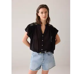 Summum Woman Blouse crinkled thin gauze - Black