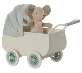 Maileg Pram with Baby Mouse - Mint Maileg Pram with Baby Mouse - Mint