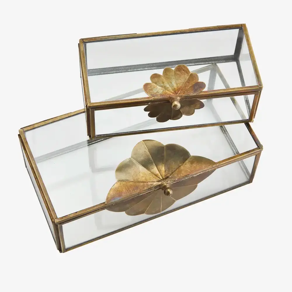 Madam Stoltz Glass boxes w/ brass leaf