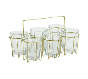 Madam Stoltz Iron rack w/ drinking glass - Ant. brass