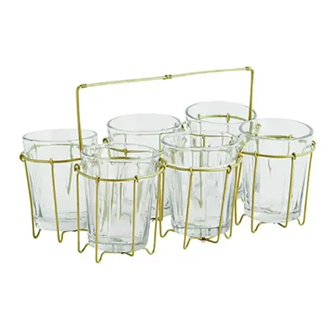 Madam Stoltz Iron rack w/ drinking glass - Ant. brass