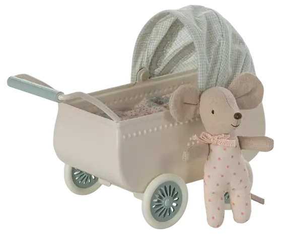 Maileg Pram with Baby Mouse - Mint Maileg Pram with Baby Mouse - Mint