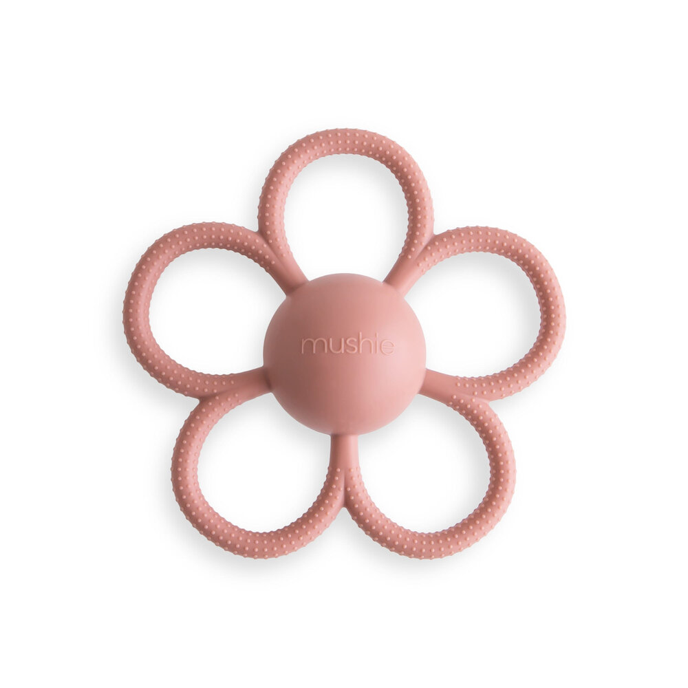 Mushie Rattle Daisy Teether Dusty Rose