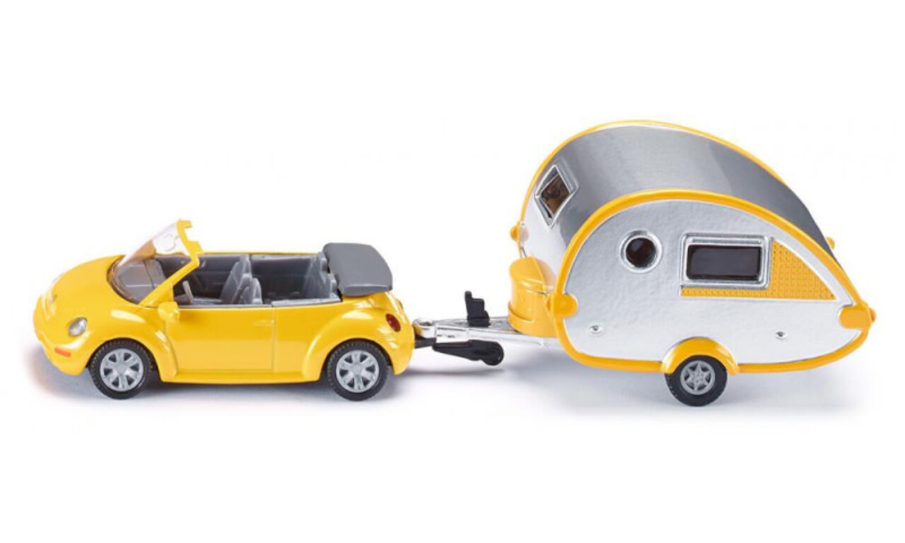 Siku VW Beetle cabriolet met caravan