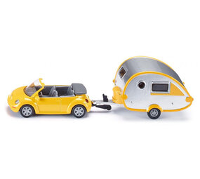 Siku VW Beetle cabriolet met caravan