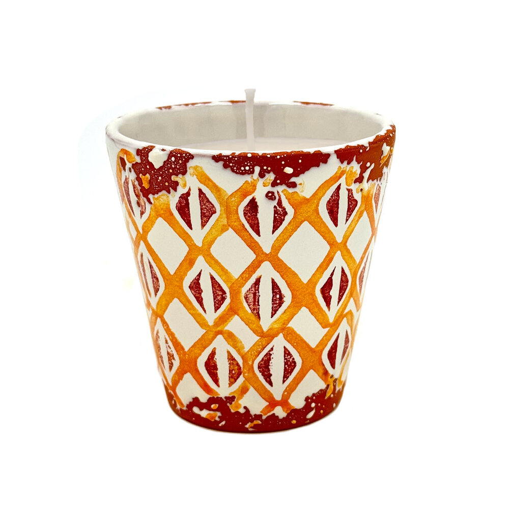 Wax Design Kaars Vela Ceramica Rombos Naranjas 8x8,5cm - Azahar