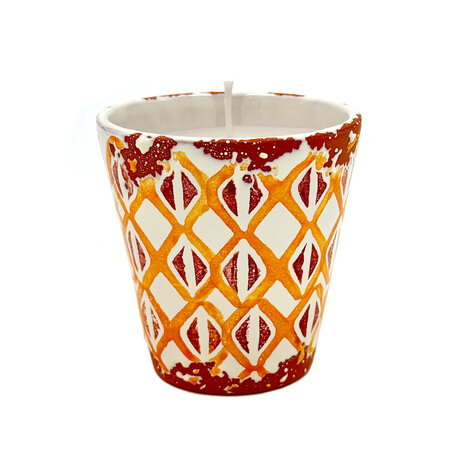 Wax Design Kaars Vela Ceramica Rombos Naranjas 8x8,5cm - Azahar