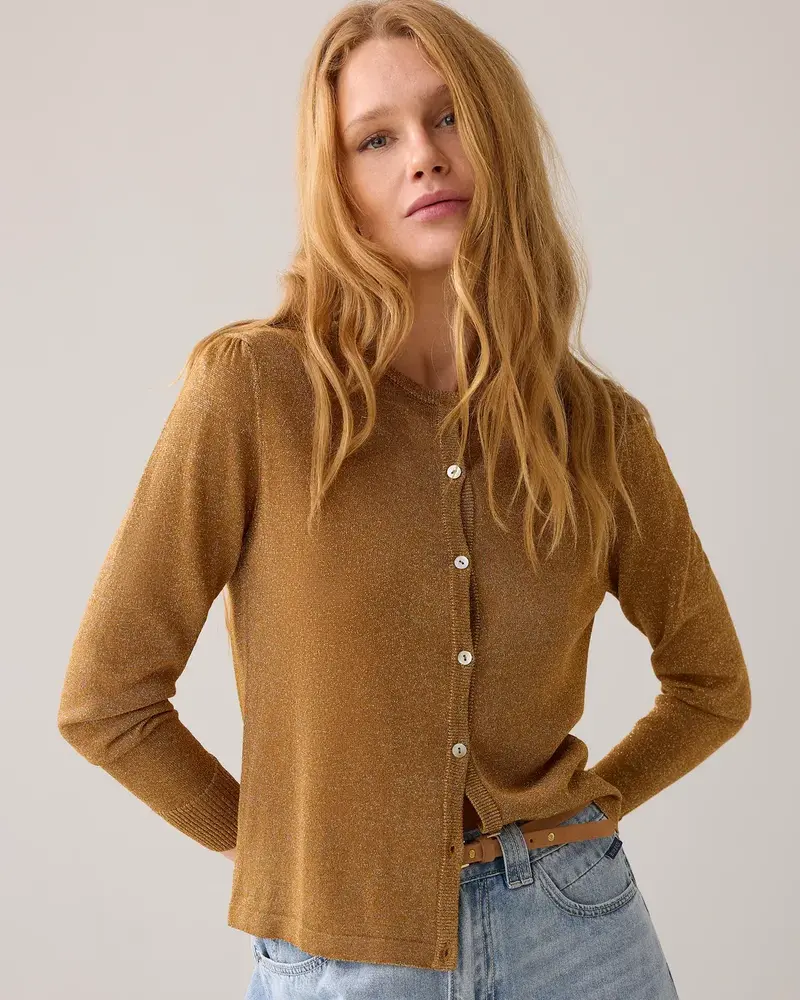 Summum Woman ORANGE BABIES: Cardigan lurex knit - Sesame Summum Woman ORANGE BABIES: Cardigan lurex knit - Sesame