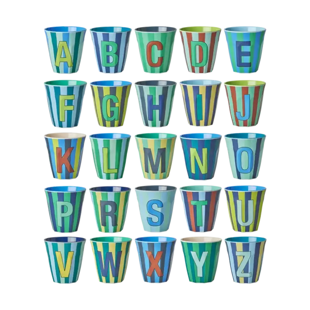 Rice Melamine Alphabet - Stripes - Blue Rice Melamine Alphabet - Stripes - Blue