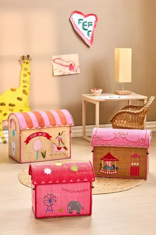 Rice Raffia Toy Baskets with Pink Fun Fair Theme Rice Raffia Toy Baskets with Pink Fun Fair Theme