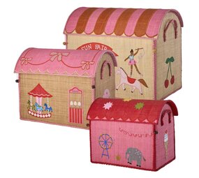 Rice Raffia Toy Baskets with Pink Fun Fair Theme Rice Raffia Toy Baskets with Pink Fun Fair Theme