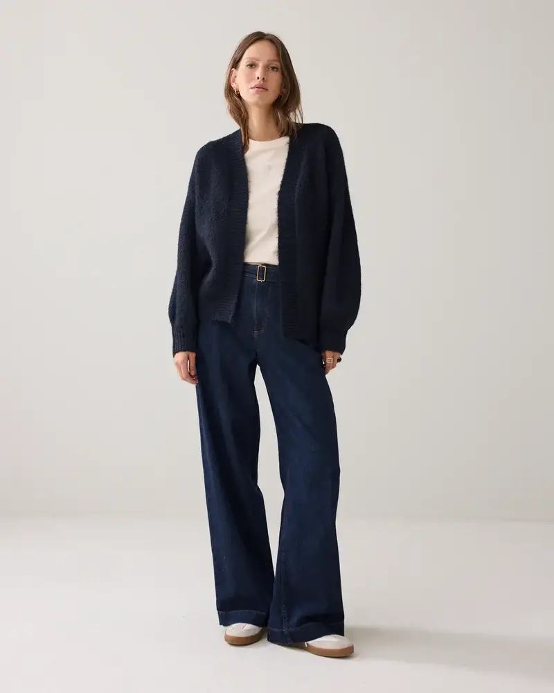 Summum Woman Puff sleeve cardigan cozy melange knit – Midnightblue