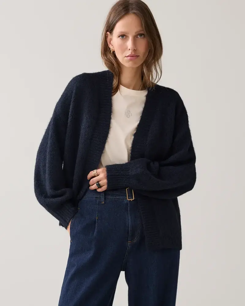 Summum Woman Puff sleeve cardigan cozy melange knit – Midnightblue