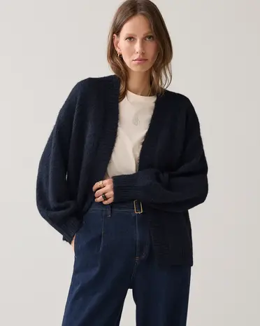 Summum Woman Puff sleeve cardigan cozy melange knit – Midnightblue