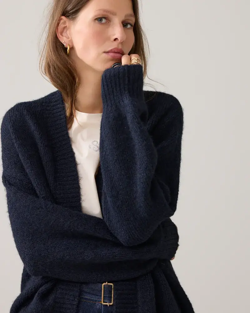 Summum Woman Puff sleeve cardigan cozy melange knit – Midnightblue