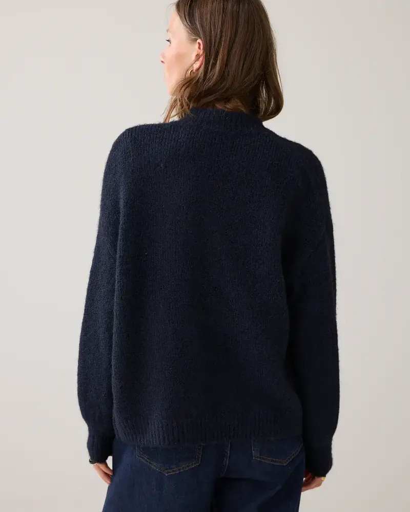 Summum Woman Puff sleeve cardigan cozy melange knit – Midnightblue