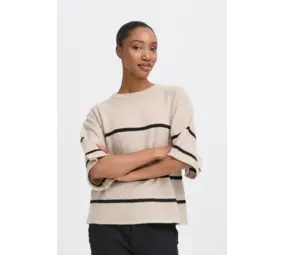 ICHI Dasila Pullover – Oatmeal/Meteorite Stripe