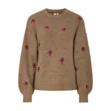 Y.A.S Fleur LS Knit Pullover – Taupe Gray Pimo Flower