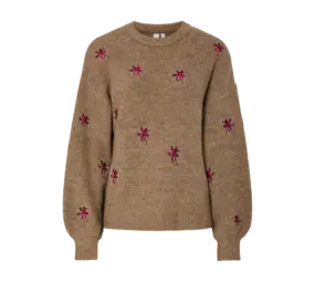Y.A.S Fleur LS Knit Pullover – Taupe Gray Pimo Flower Y.A.S Fleur LS Knit Pullover – Taupe Gray Pimo Flower
