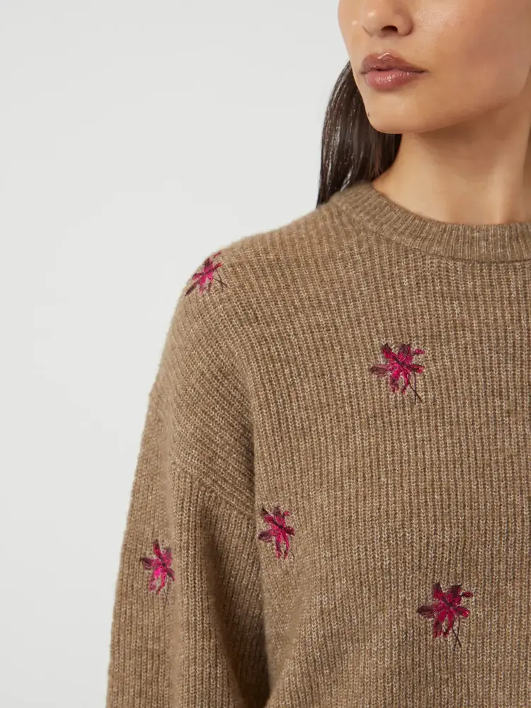 Y.A.S Fleur LS Knit Pullover – Taupe Gray Pimo Flower Y.A.S Fleur LS Knit Pullover – Taupe Gray Pimo Flower
