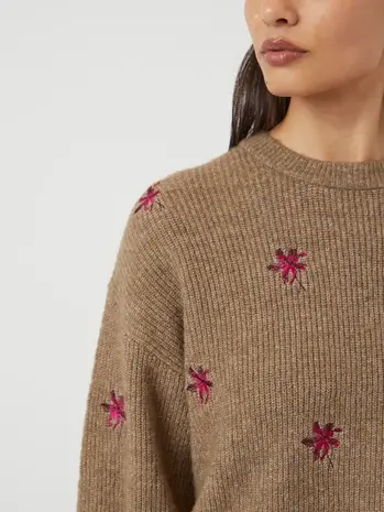Y.A.S Fleur LS Knit Pullover – Taupe Gray Pimo Flower Y.A.S Fleur LS Knit Pullover – Taupe Gray Pimo Flower