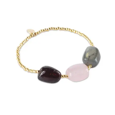 A Beautiful Story Desirable Garnet Rose Quartz Labradorite Bracelet GC