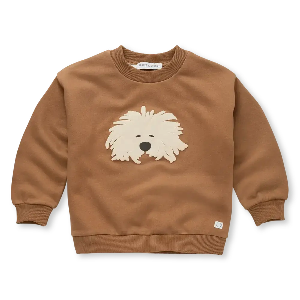 Sproet & Sprout Sweatshirt moustache dog - Mocca