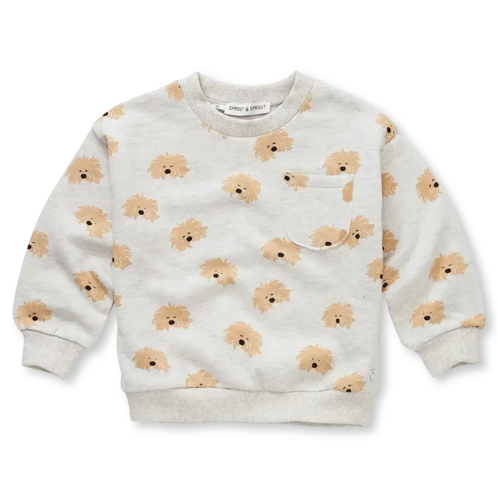 Sproet & Sprout Sweatshirt moustache dog print - Light Grey Melee