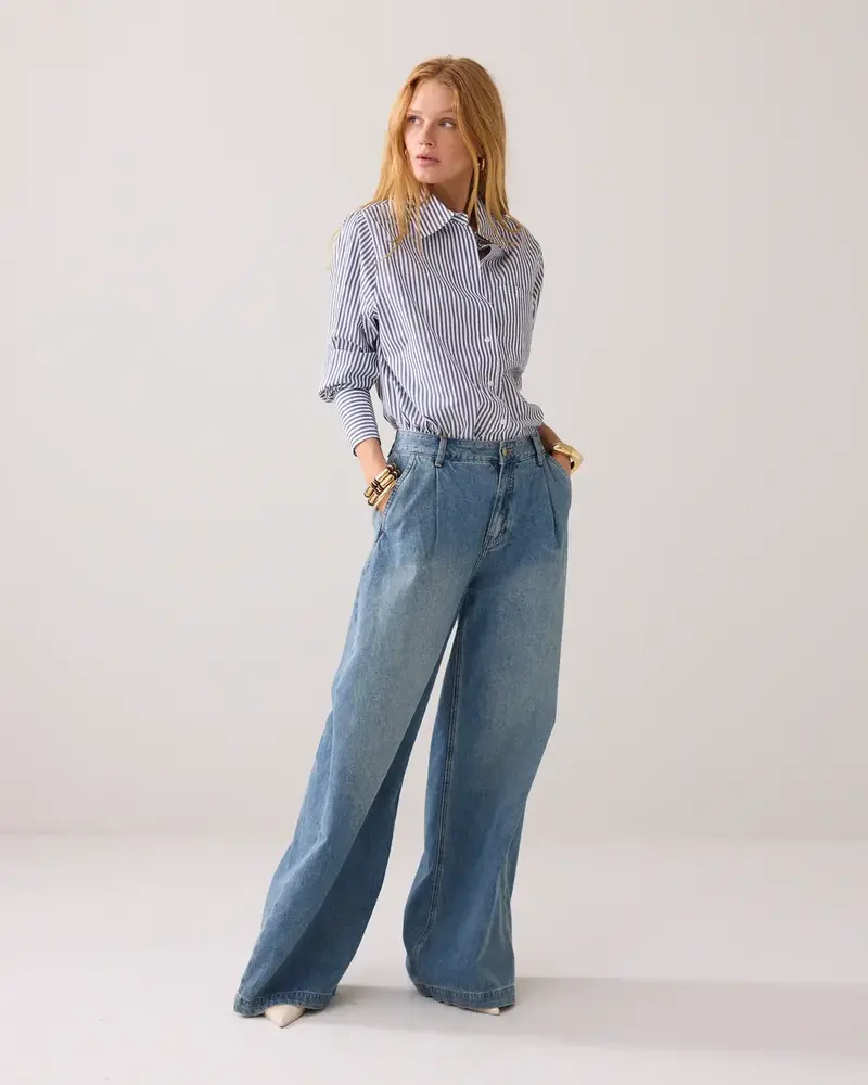 Summum Woman Wide leg jeans vintage cotton twill - Denim Summum Woman Wide leg jeans vintage cotton twill - Denim