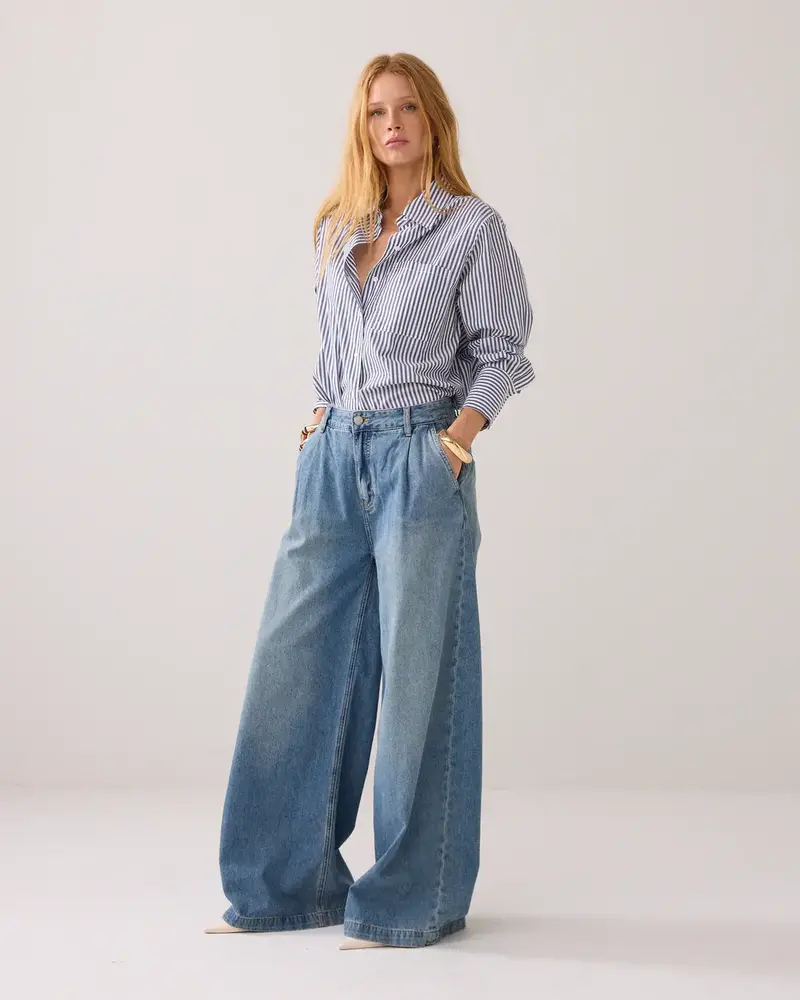 Summum Woman Wide leg jeans vintage cotton twill - Denim Summum Woman Wide leg jeans vintage cotton twill - Denim