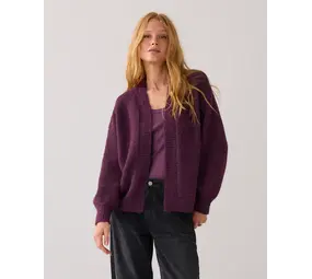 Summum Woman Puff sleeve cardigan cozy melange knit - Wineberry Summum Woman Puff sleeve cardigan cozy melange knit - Wineberry