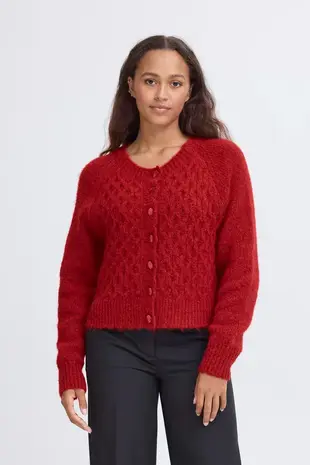 ICHI Belablue Cardigan - Red Dahlia