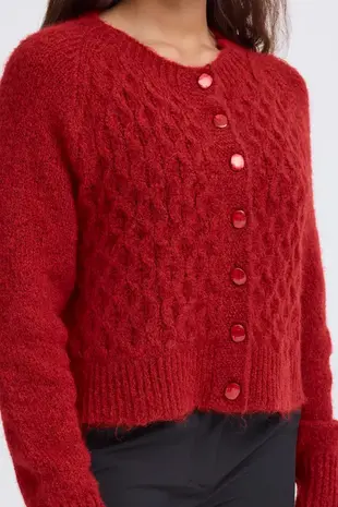 ICHI Belablue Cardigan - Red Dahlia