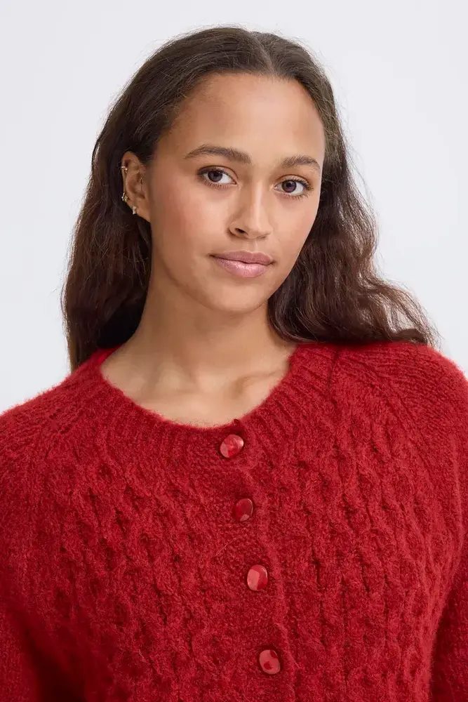 ICHI Belablue Cardigan - Red Dahlia