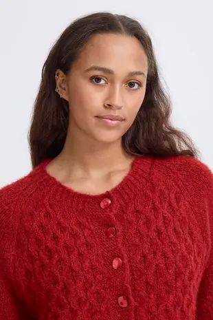 ICHI Belablue Cardigan - Red Dahlia