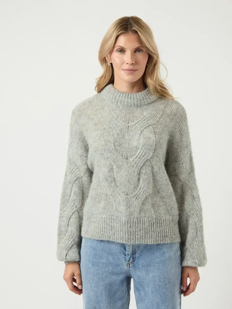 Y.A.S Luris Wool Blend Knit Pullover – Light Grey Melange Silver