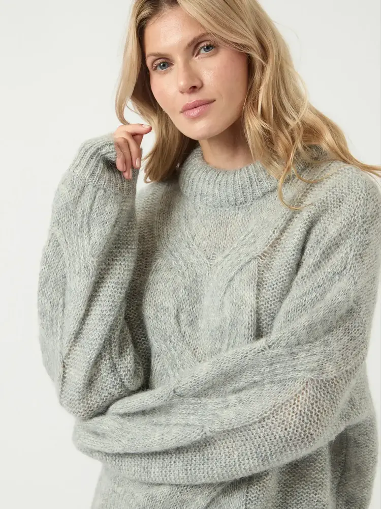 Y.A.S Luris Wool Blend Knit Pullover – Light Grey Melange Silver