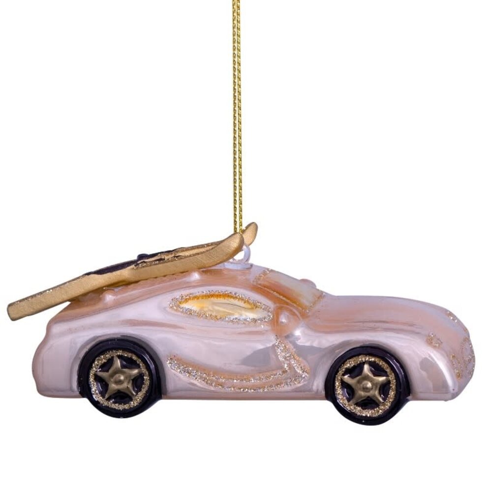 Vondels Ornament champagne opal car with skis on top