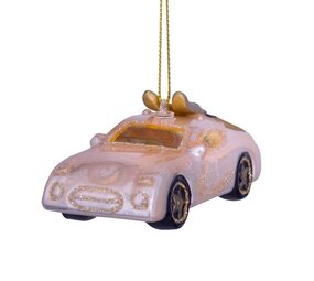 Vondels Ornament champagne opal car with skis on top