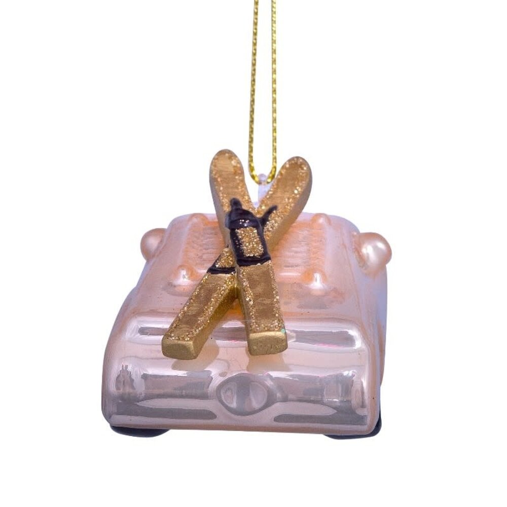 Vondels Ornament champagne opal car with skis on top