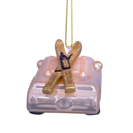 Vondels Ornament champagne opal car with skis on top
